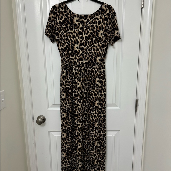 Auselily Women Maxi Dress Leopard Short Sleeve (Halloween Cat Ears Included) - Picture 5 of 6